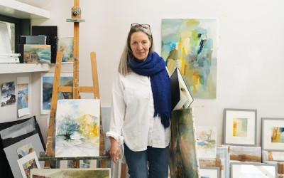 Closeup of painter Karen Pearce