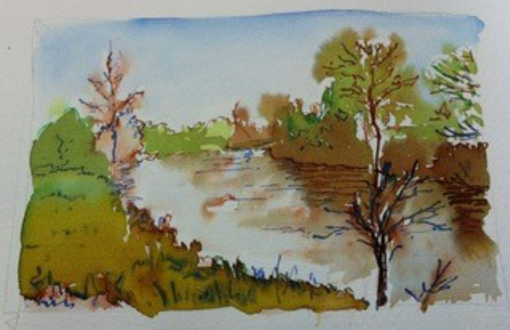 Watercolor painting Woodland Stream