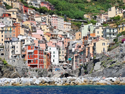 Arriving to one of the Cinque Terra villages by boat 